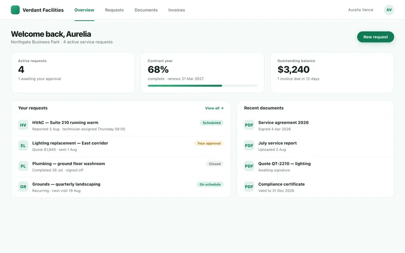 The customer portal, with the company’s own name on it